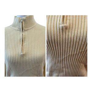 Beige/Cream Ribbed Turtleneck Sweater - Jones New York